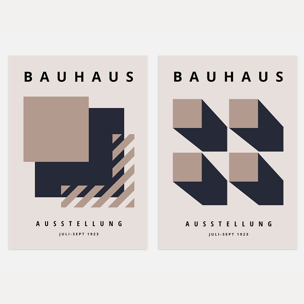 Bauhaus Beige Azul marino – Set de 2 pósteres