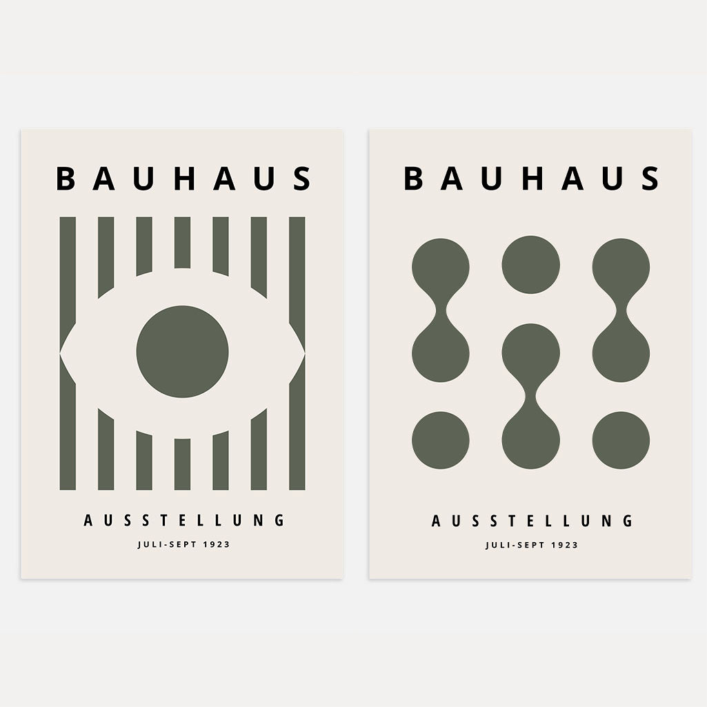 Bauhaus Verde oliva Composición – Set de 2 pósteres