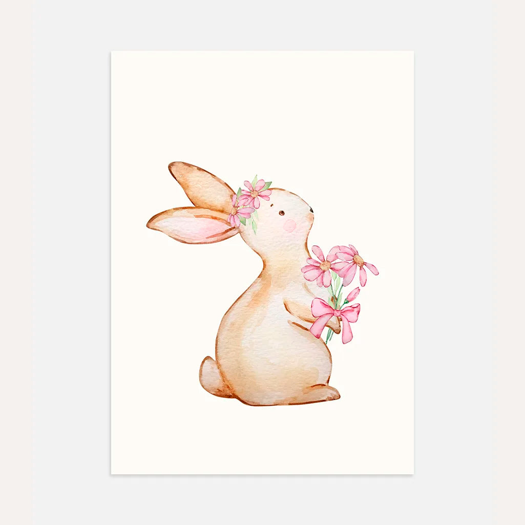 Bunny with Flowers Poster