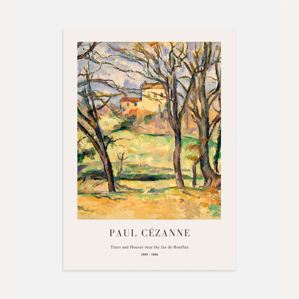 Paul Cézanne – Árboles y casas cerca del Jas de Bouffan Póster