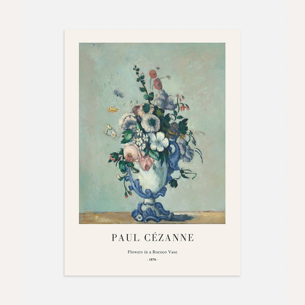 Paul Cézanne – Flores en un jarrón rococó Póster
