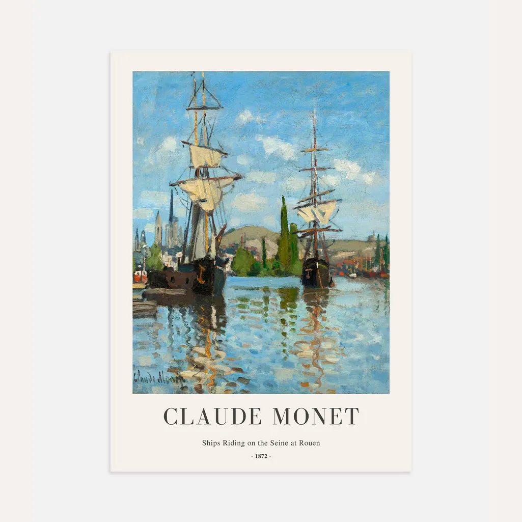 Claude Monet – Barcos en el Sena en Rouen Póster