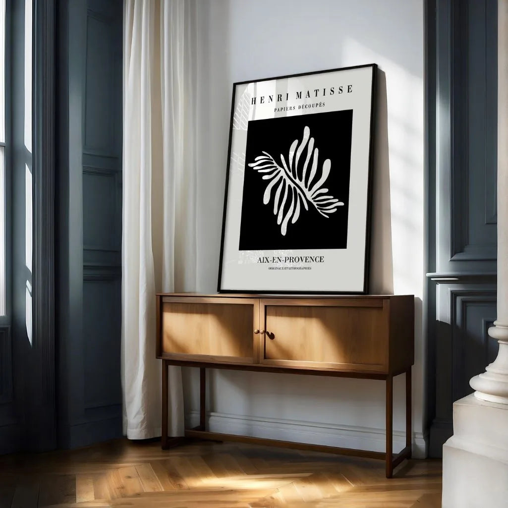 Póster Matisse Hoja Blanca Sobre Negro