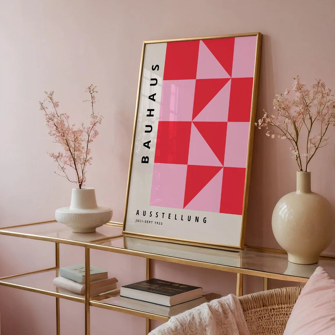 Bauhaus Triángulos Rojo Rosa Póster