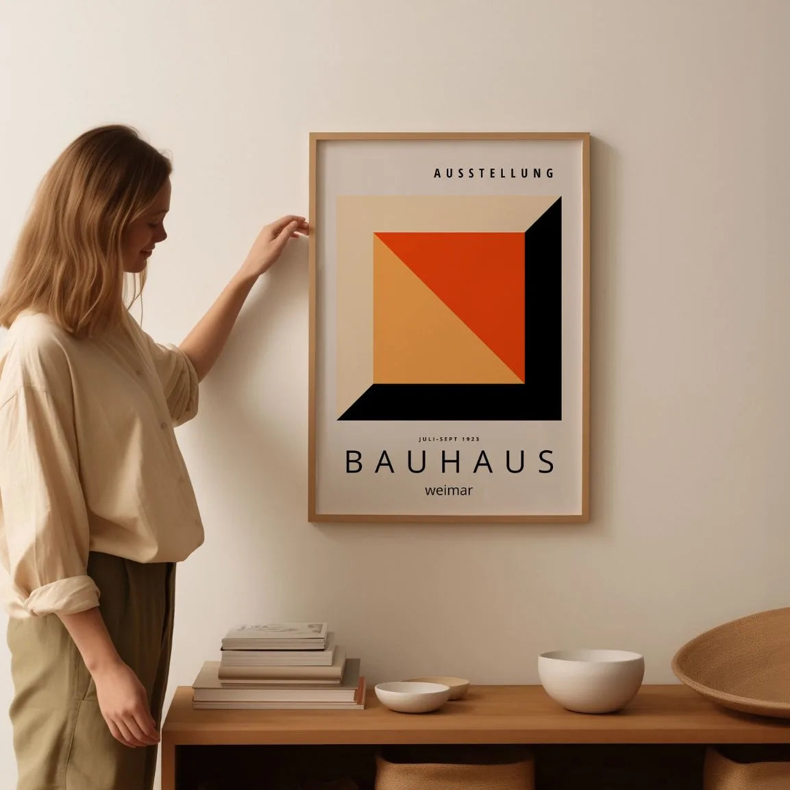 Póster Bauhaus Cubo Rojo Naranja
