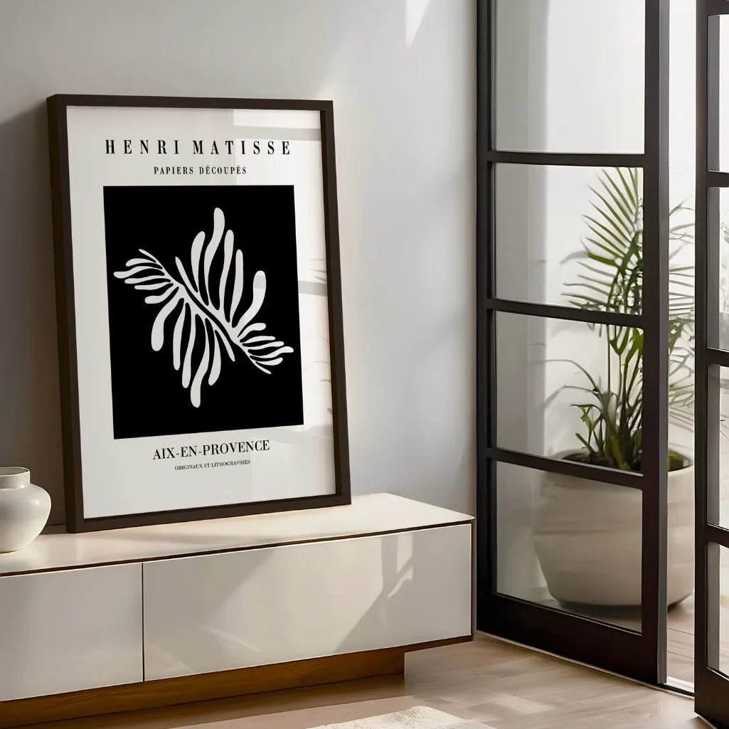 Póster Matisse Hoja Blanca Sobre Negro