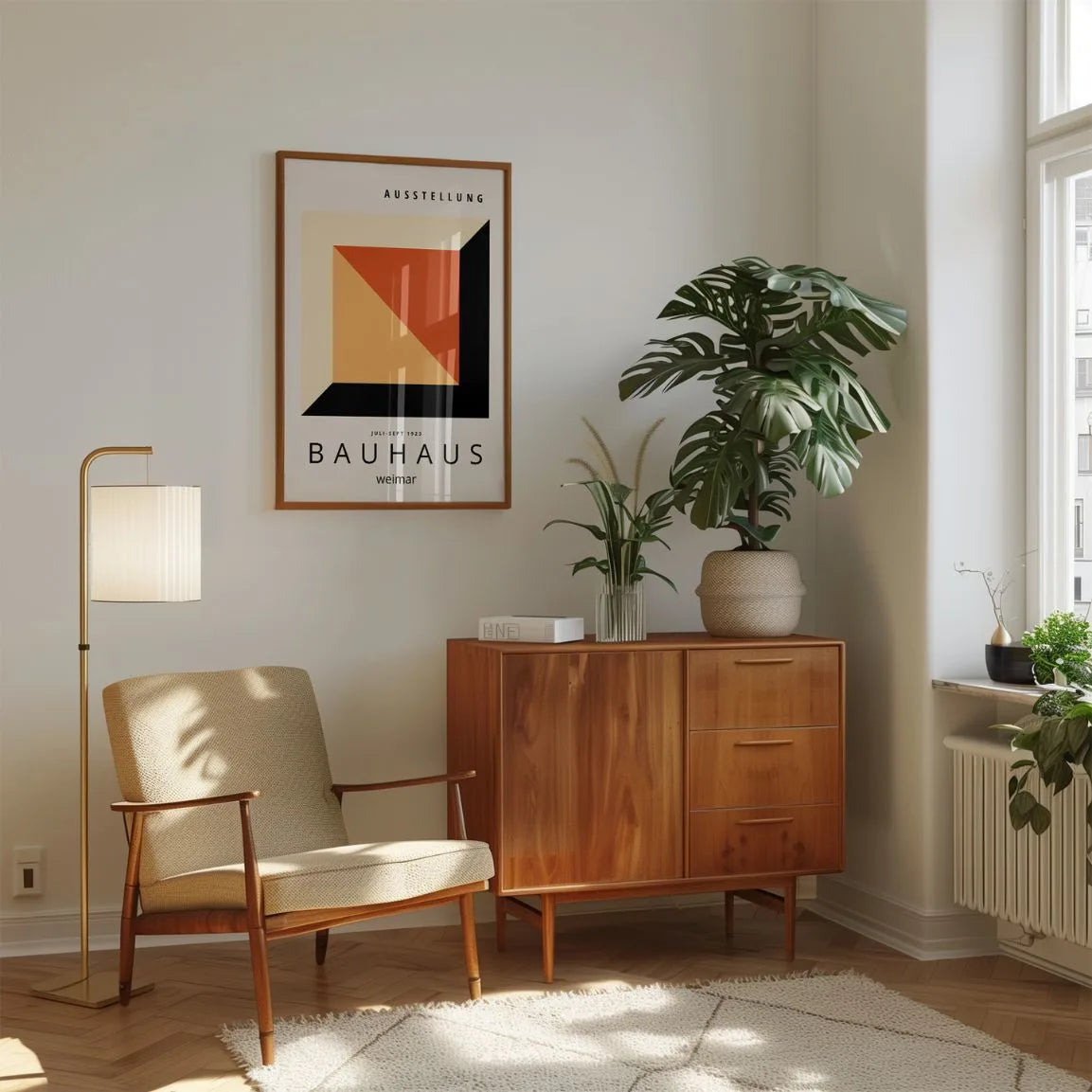 Póster Bauhaus Cubo Rojo Naranja