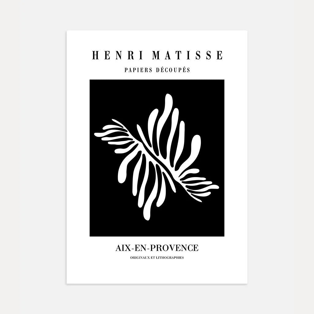 Póster Matisse Hoja Blanca Sobre Negro
