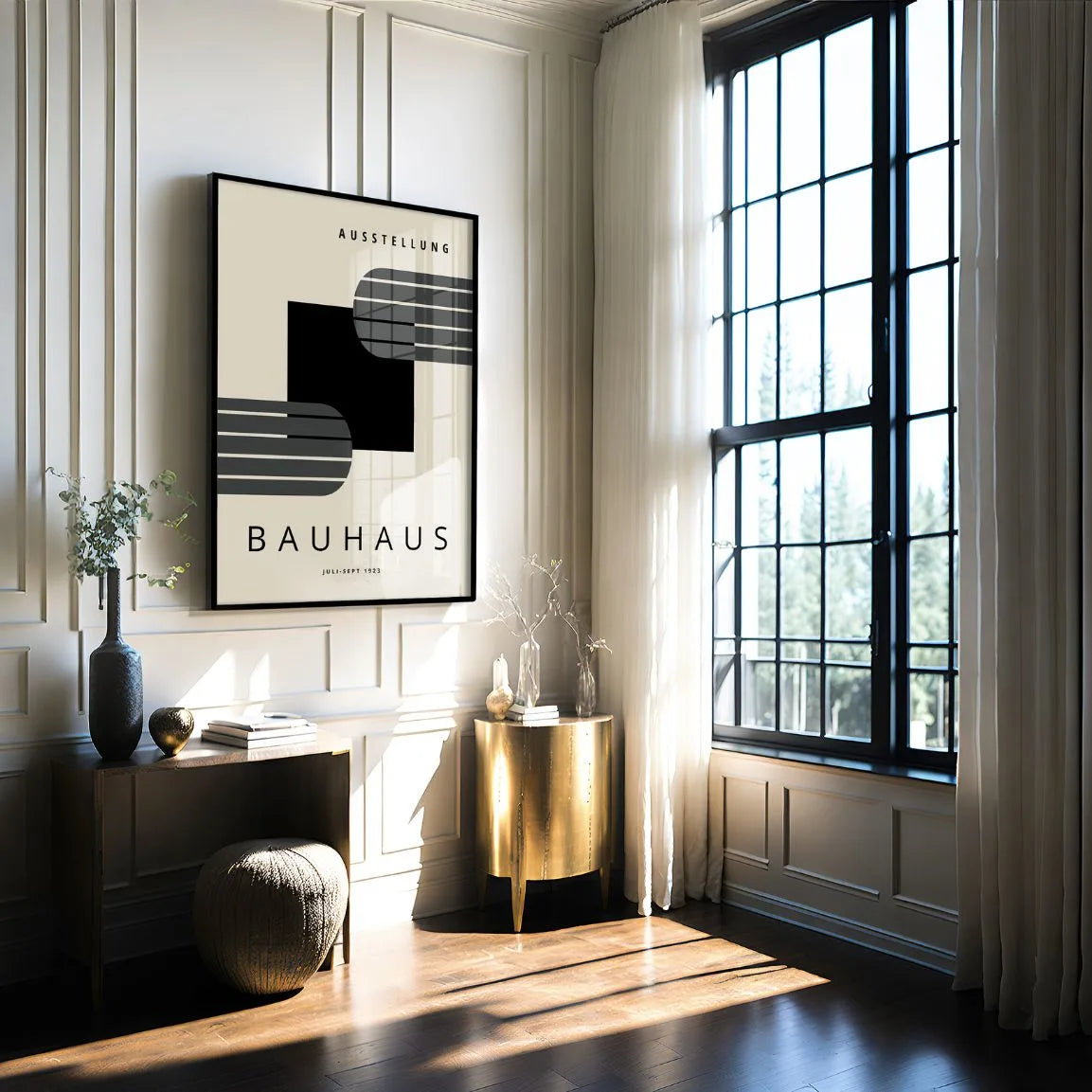 Bauhaus Líneas Cuadrado Negro Póster
