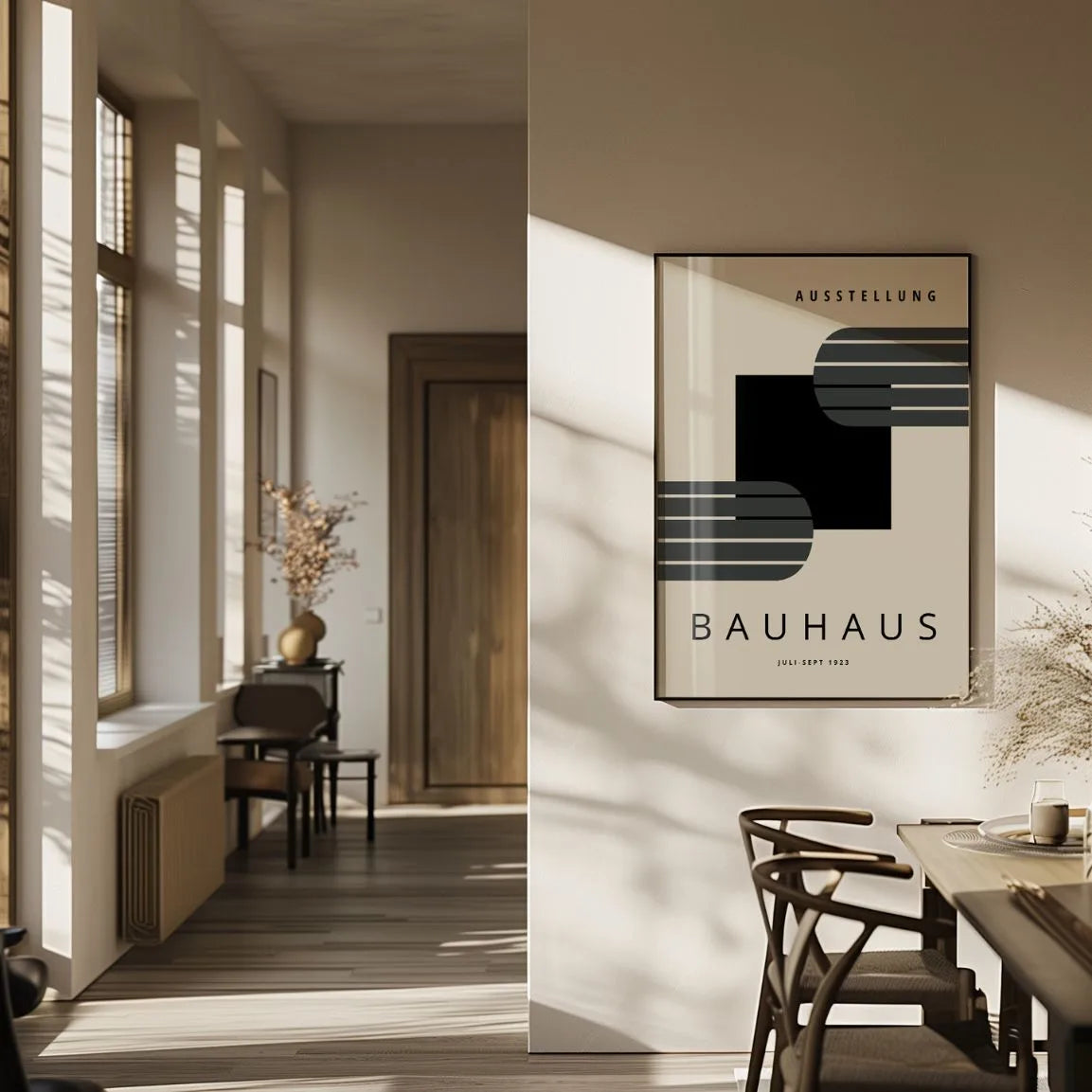 Bauhaus Líneas Cuadrado Negro Póster