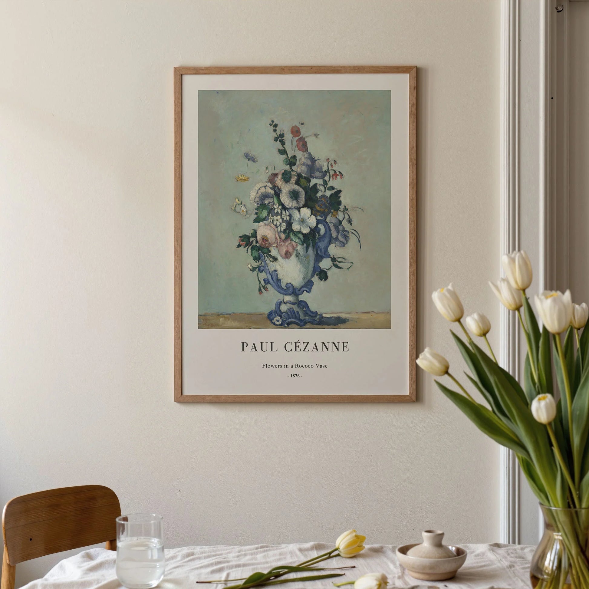 Paul Cézanne – Flores en un jarrón rococó Póster