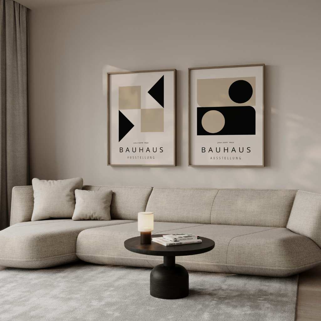 Bauhaus Beige Negro Equilibrio – Set de 2 pósteres
