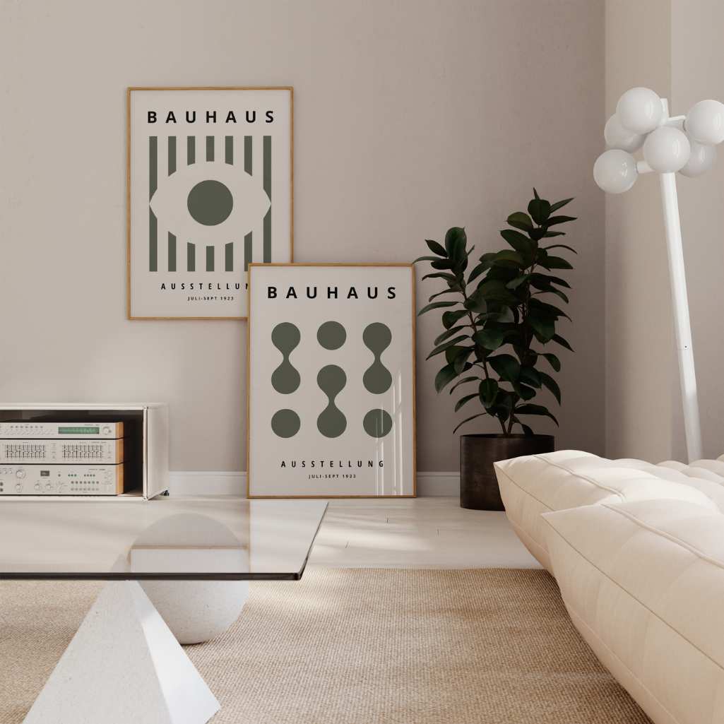 Bauhaus Verde oliva Composición – Set de 2 pósteres