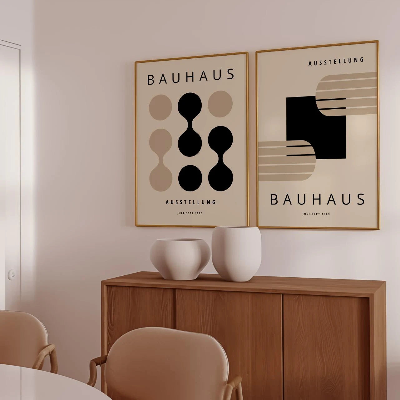 Bauhaus Geometría Beige – Set de 2 pósteres