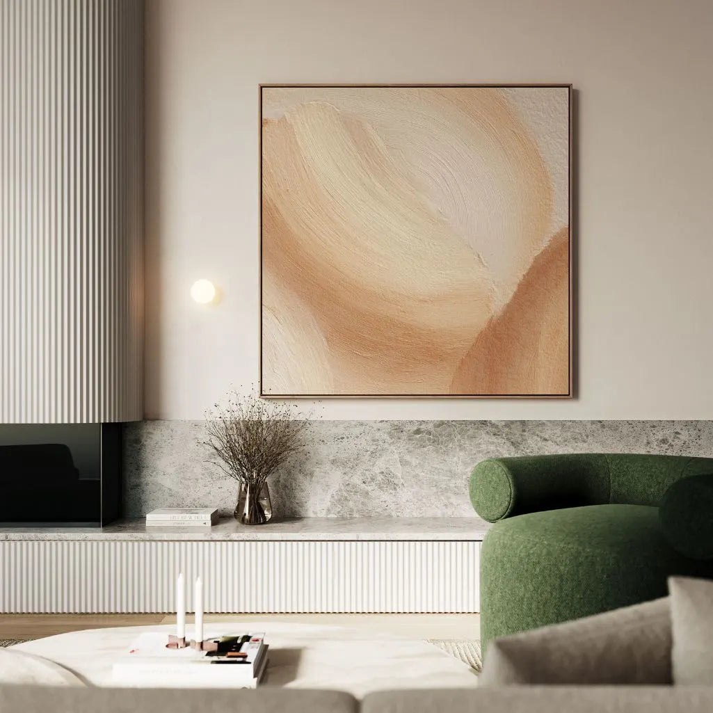 Lienzo enmarcado – Olas beige