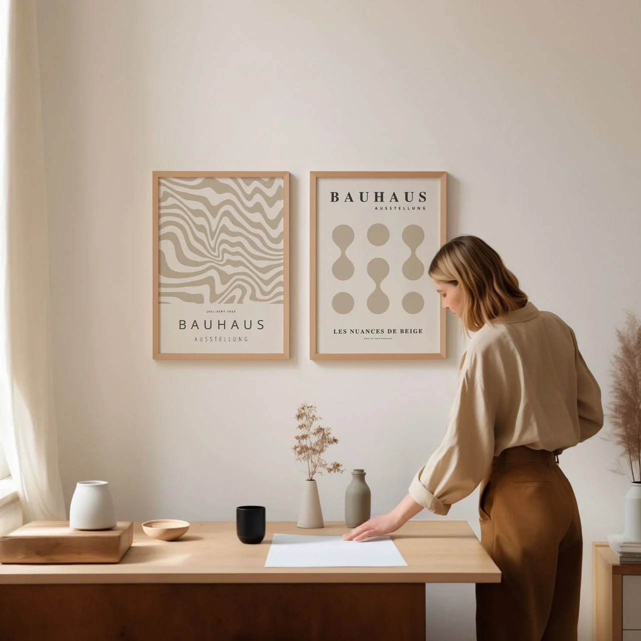 Bauhaus Abstracto Beige – Set de 2 pósteres