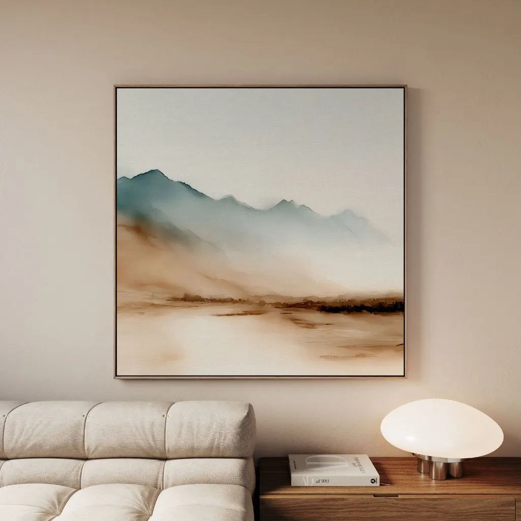 Lienzo enmarcado – Montañas beige y azules