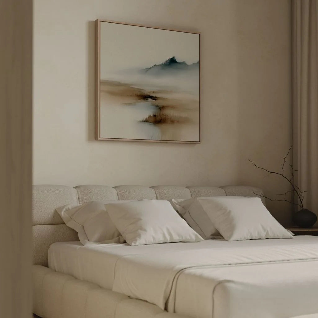Lienzo enmarcado – Niebla beige y azul