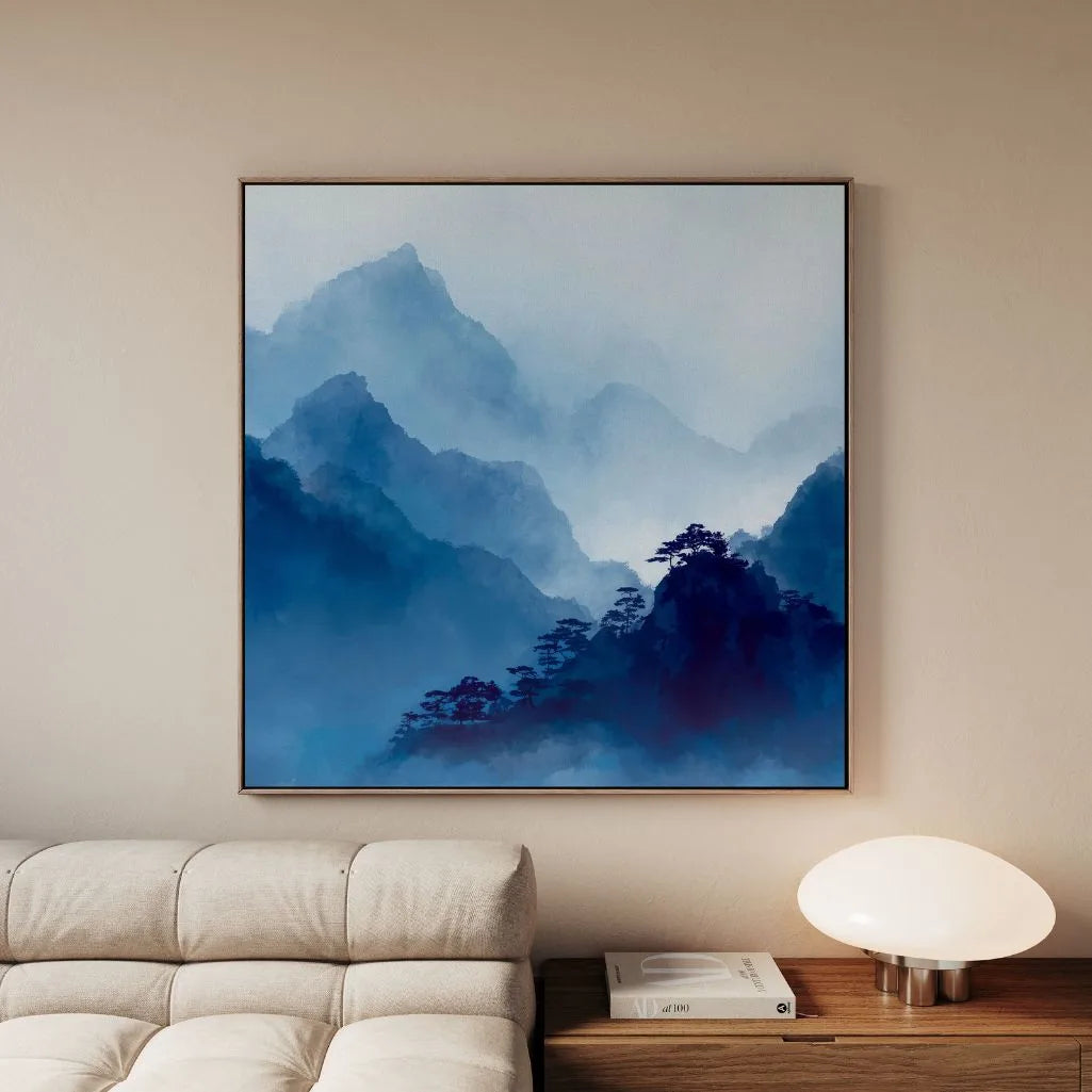 Lienzo enmarcado – Montañas azules