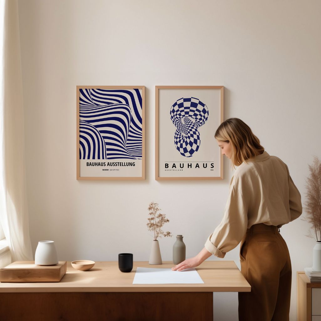 Bauhaus Ilusión Azul Marino – Set De 2 Pósteres