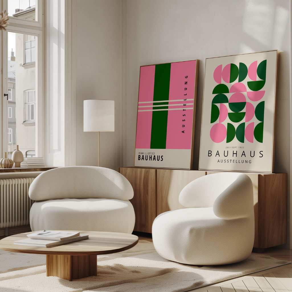 Bauhaus Rosa Verde Ritmo – Set de 2 pósteres
