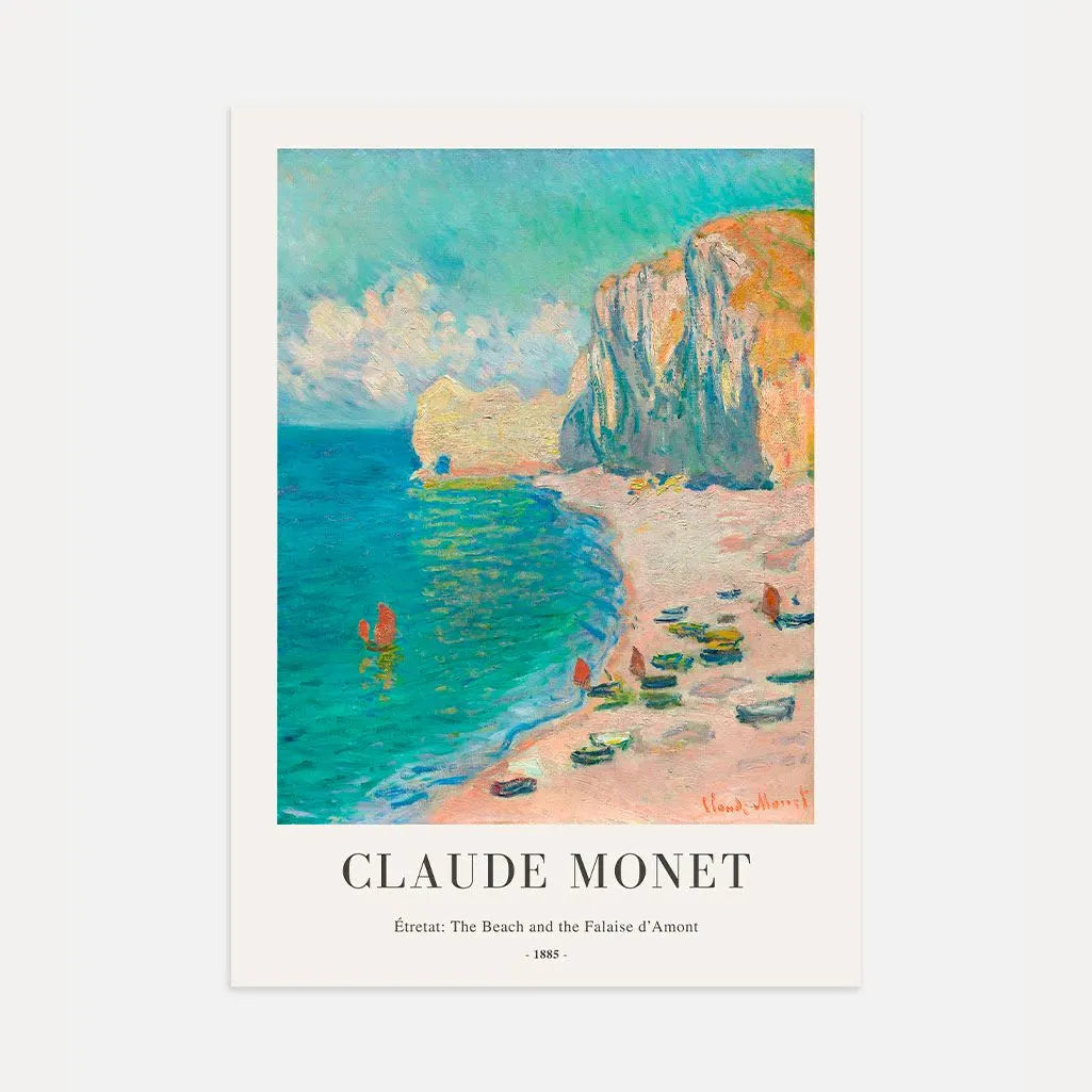 Claude Monet – Étretat: La playa y la Falaise d’Amont (1885) Póster