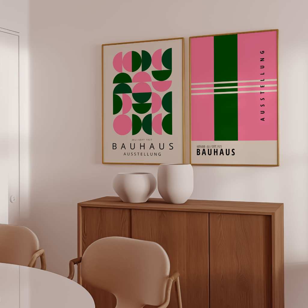 Bauhaus Rosa Verde Ritmo – Set de 2 pósteres