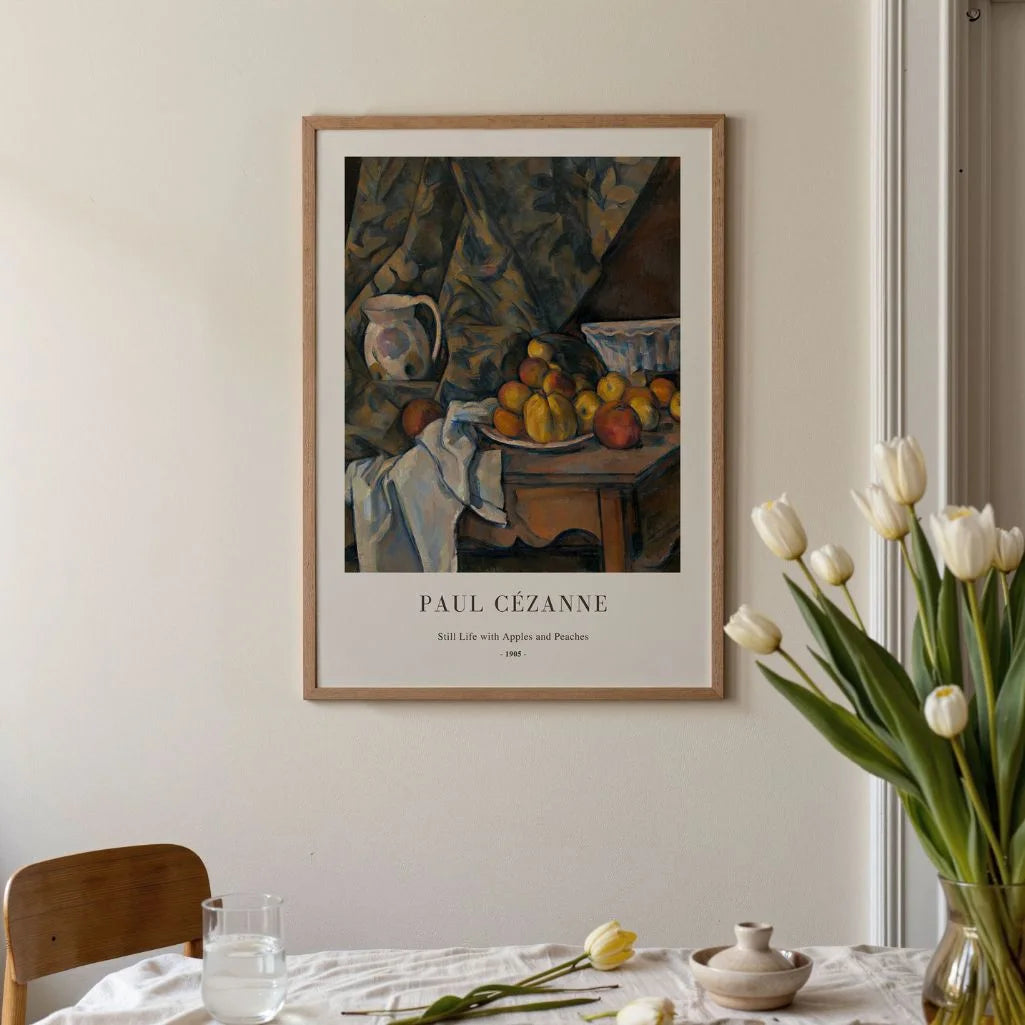 Paul Cézanne – Naturaleza muerta con manzanas y melocotones Póster