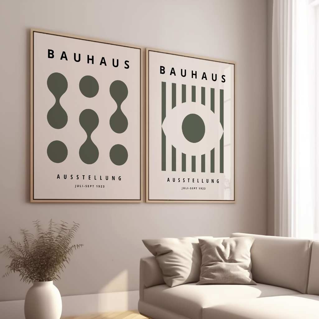Bauhaus Verde oliva Composición – Set de 2 pósteres