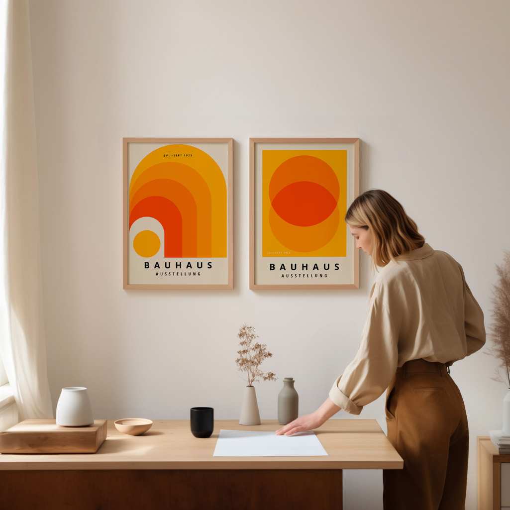 Bauhaus Naranja Geometría – Set de 2 pósteres