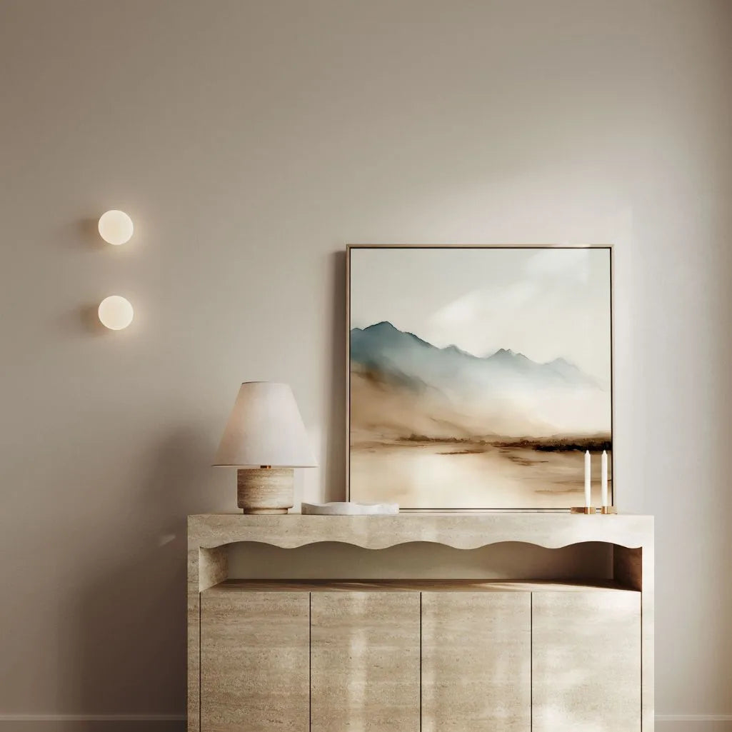 Lienzo enmarcado – Montañas beige y azules