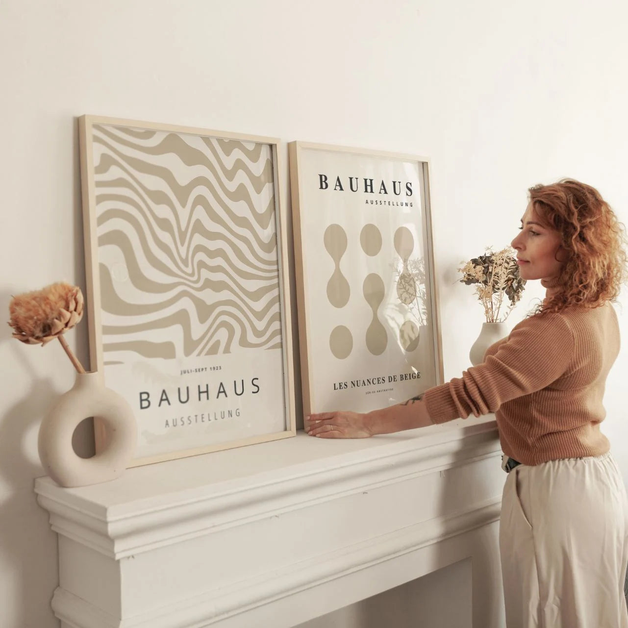 Bauhaus Abstracto Beige – Set de 2 pósteres