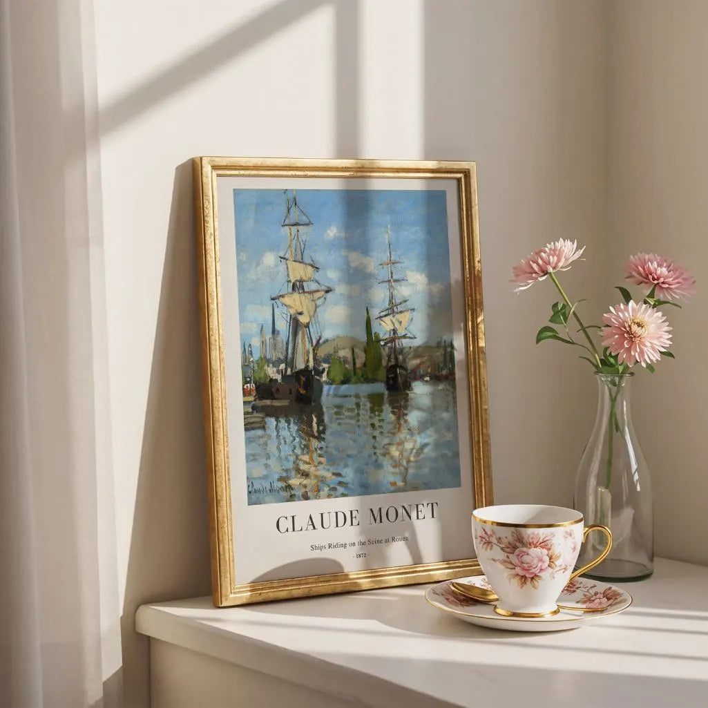 Claude Monet – Barcos en el Sena en Rouen Póster