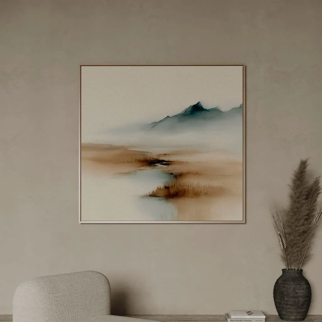 Lienzo enmarcado – Niebla beige y azul
