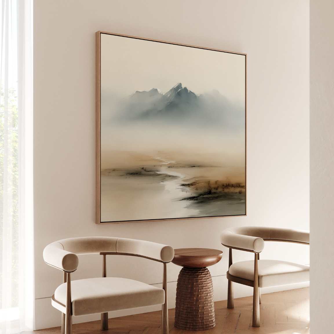 Lienzo enmarcado - Paisaje montañoso japandi