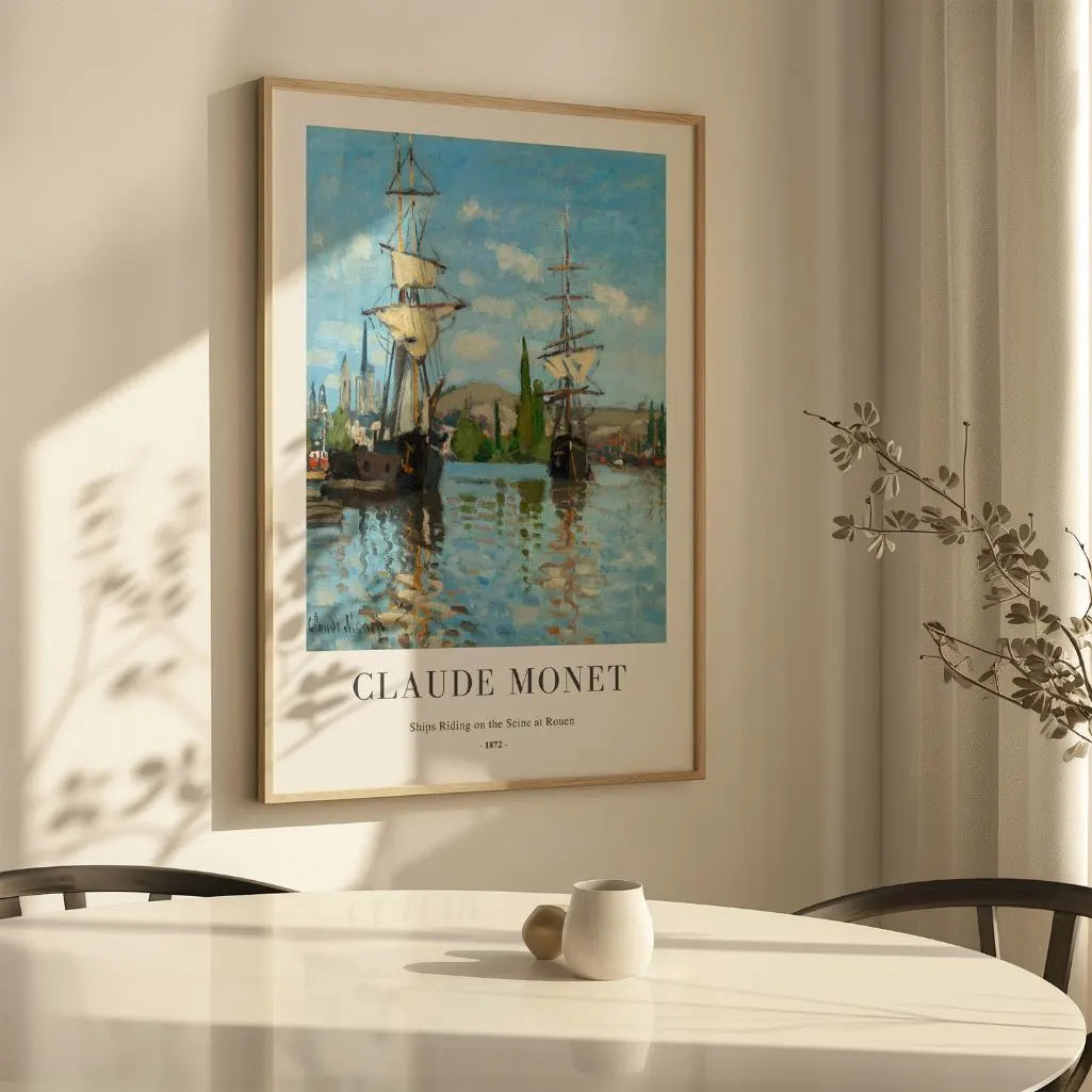 Claude Monet – Barcos en el Sena en Rouen Póster