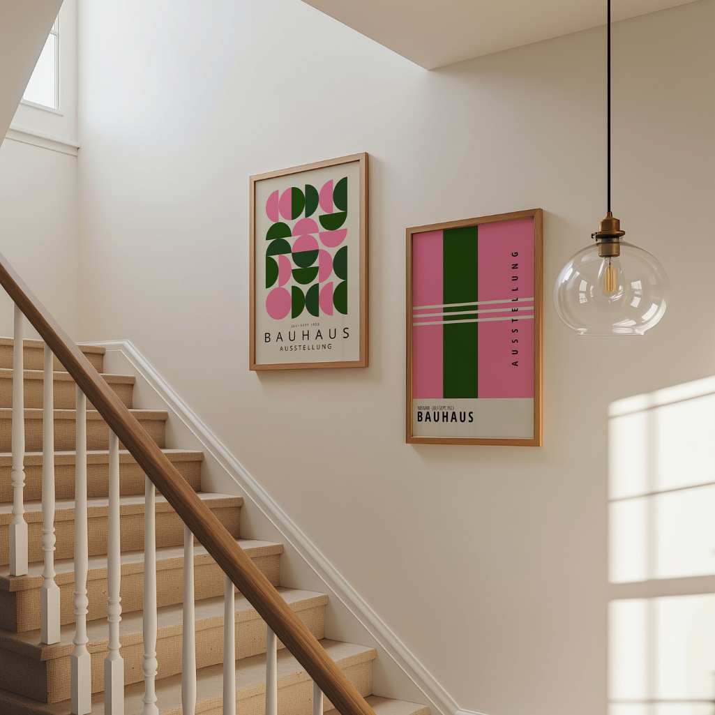 Bauhaus Rosa Verde Ritmo – Set de 2 pósteres