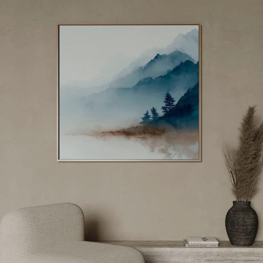 Lienzo enmarcado – Niebla sobre las montañas