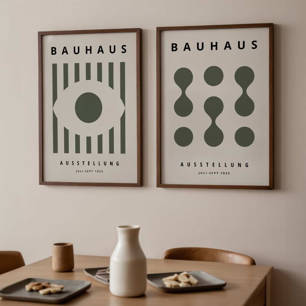 Bauhaus Verde oliva Composición – Set de 2 pósteres