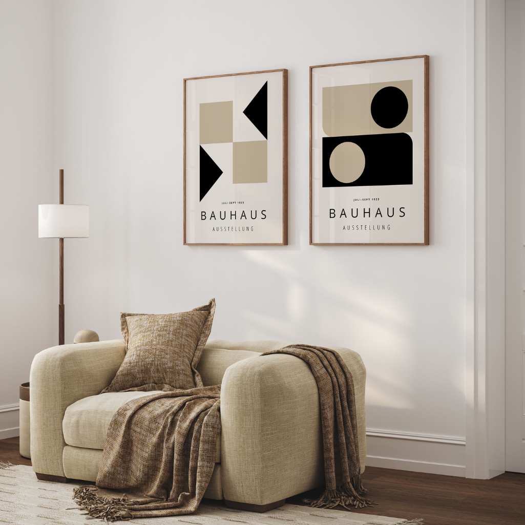 Bauhaus Beige Negro Equilibrio – Set de 2 pósteres