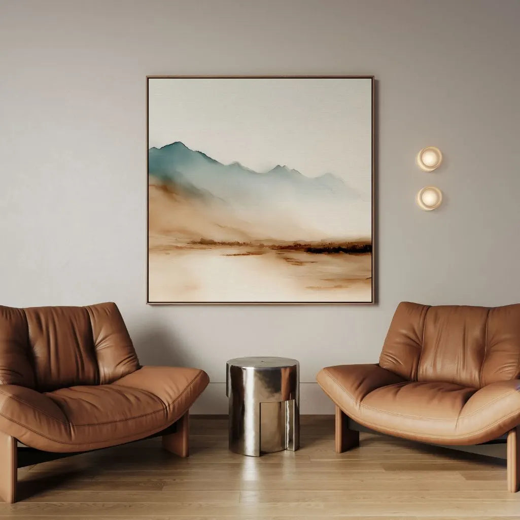 Lienzo enmarcado – Montañas beige y azules