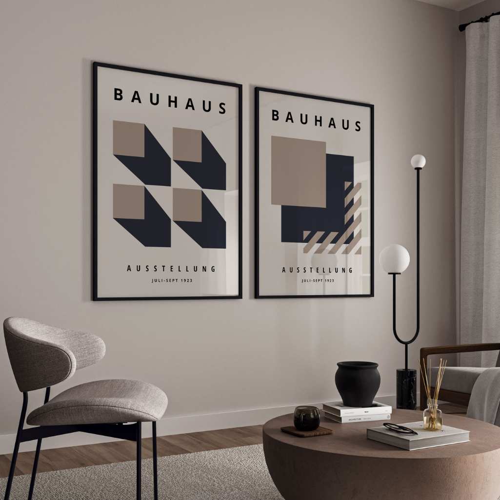 Bauhaus Beige Azul marino – Set de 2 pósteres