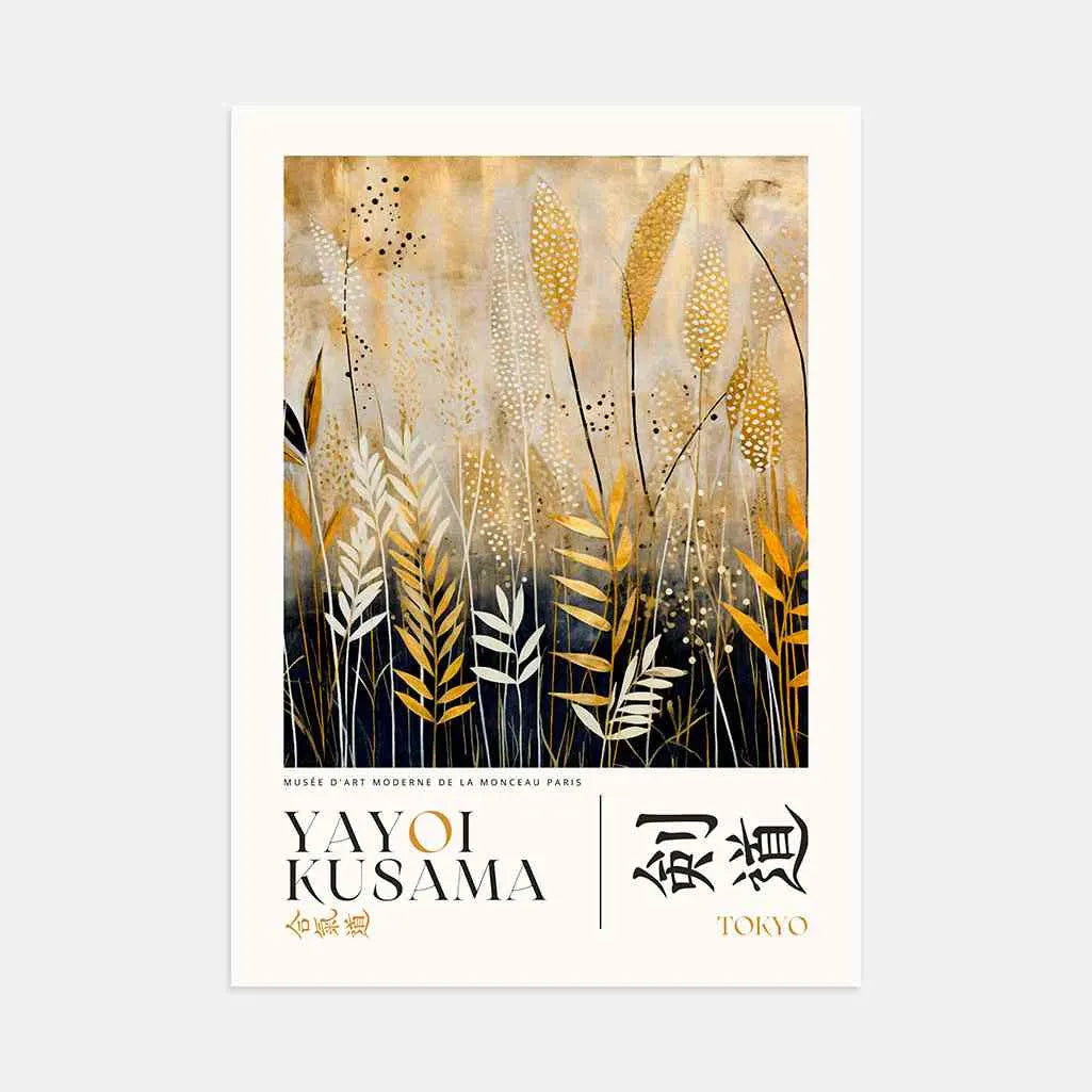 Yayoi Kusama – Póster con Motivos Naturales Dorados