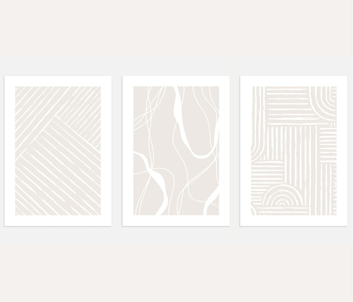 abstract line pattern poster set of 3 beige geometric wall art