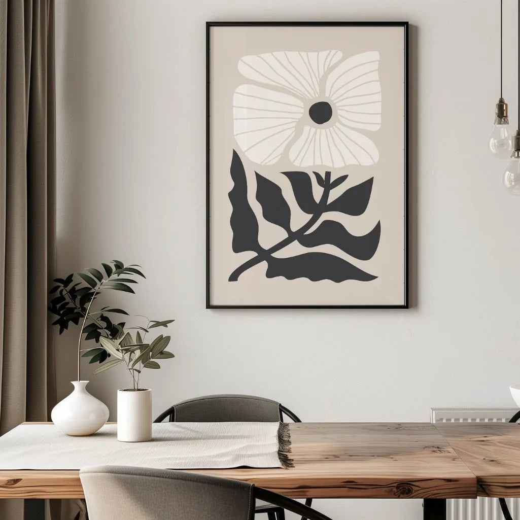 abstraktes blumen poster im wohnzimmer minimalistische moderne wanddekoration