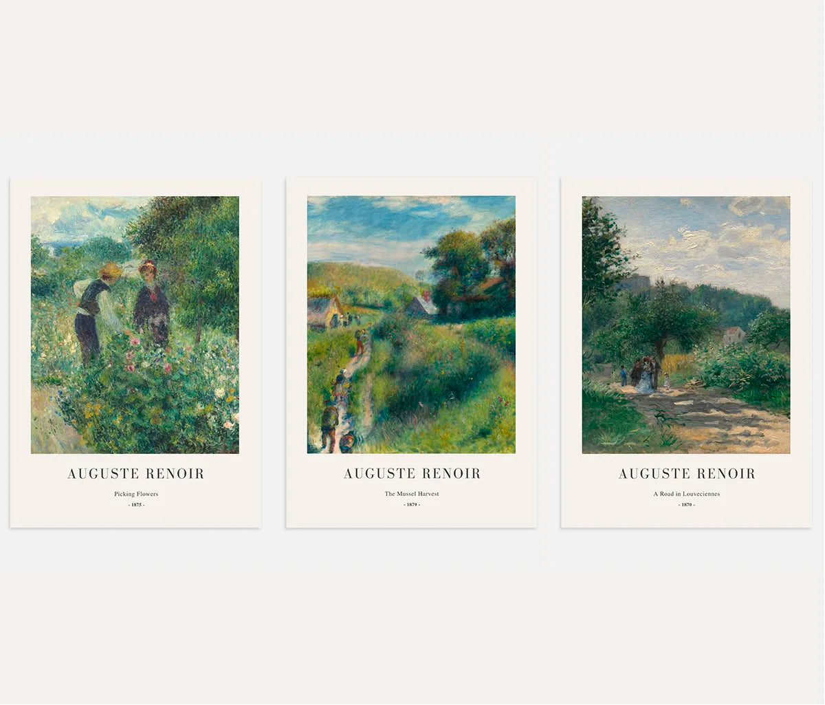 Auguste Renoir garden scene poster set with figures in impressionist style wall art