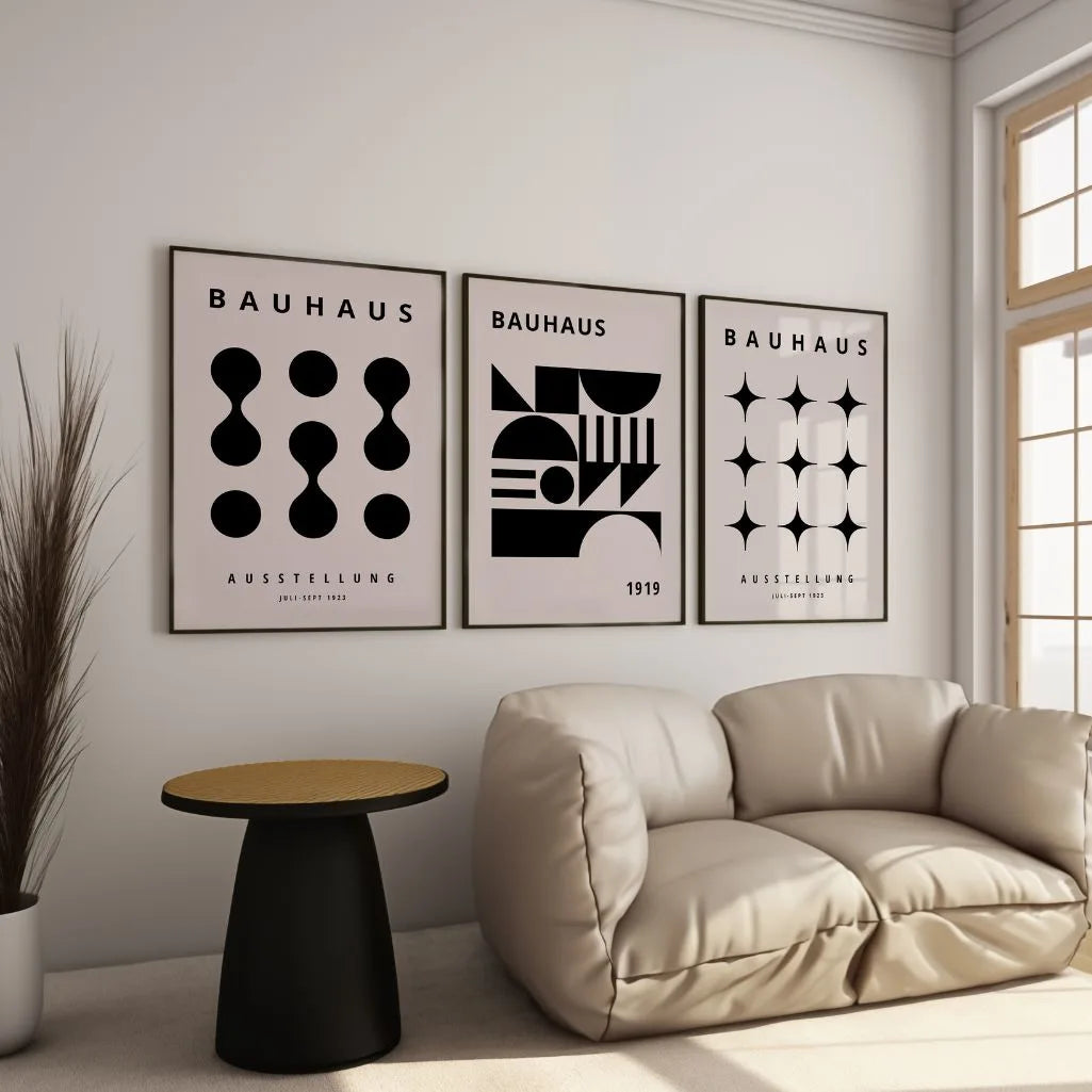 bauhaus silence abstract negative space black beige geometric poster detail