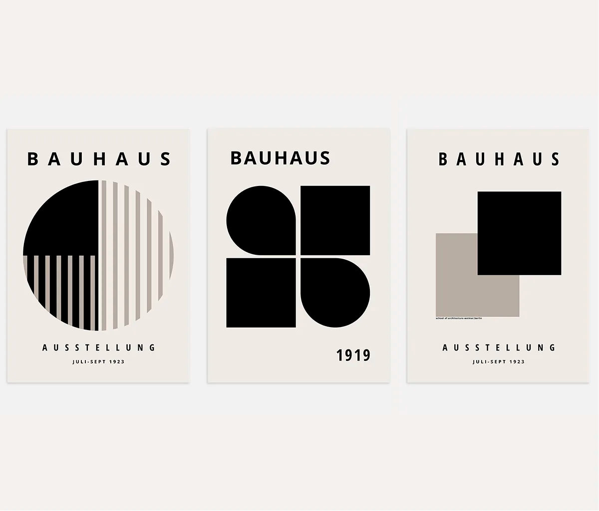 bauhaus poster set of 3 black beige geometric structure wall art