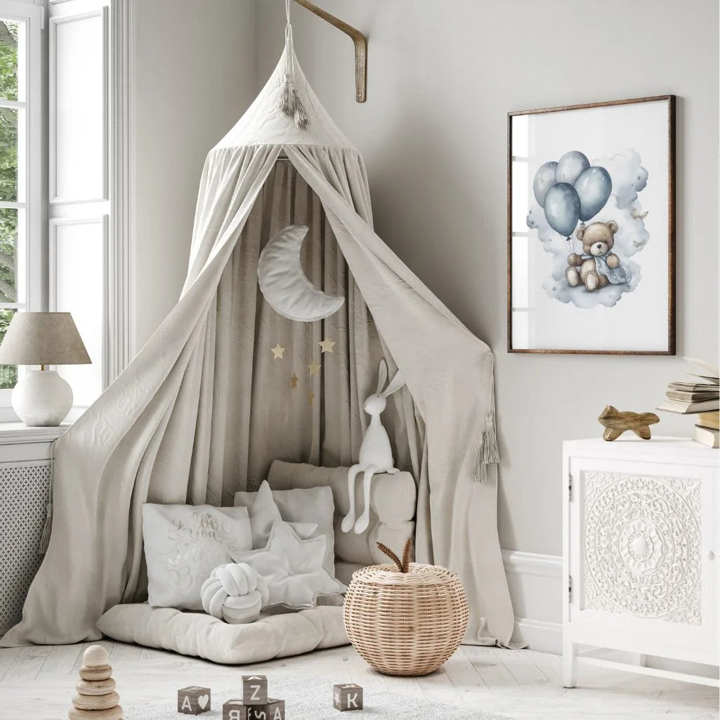 bear on cloud blue balloons poster sky theme gallery wall