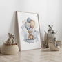bear on cloud star balloons poster kids bedroom wall art
